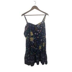 Floral Blue Tiered Sun Dress Sz XL Adjustable Strap Cottagecore Boho vacation